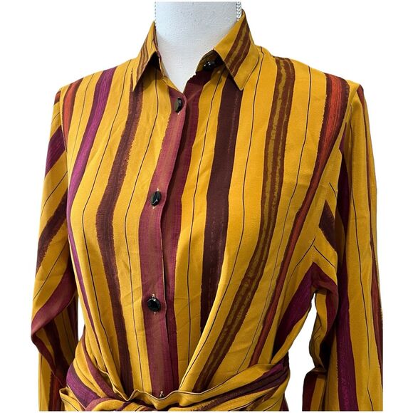 Max Mara Silk Wrap Around Belt Striped Blouse Size 6 - Picture 4 of 14